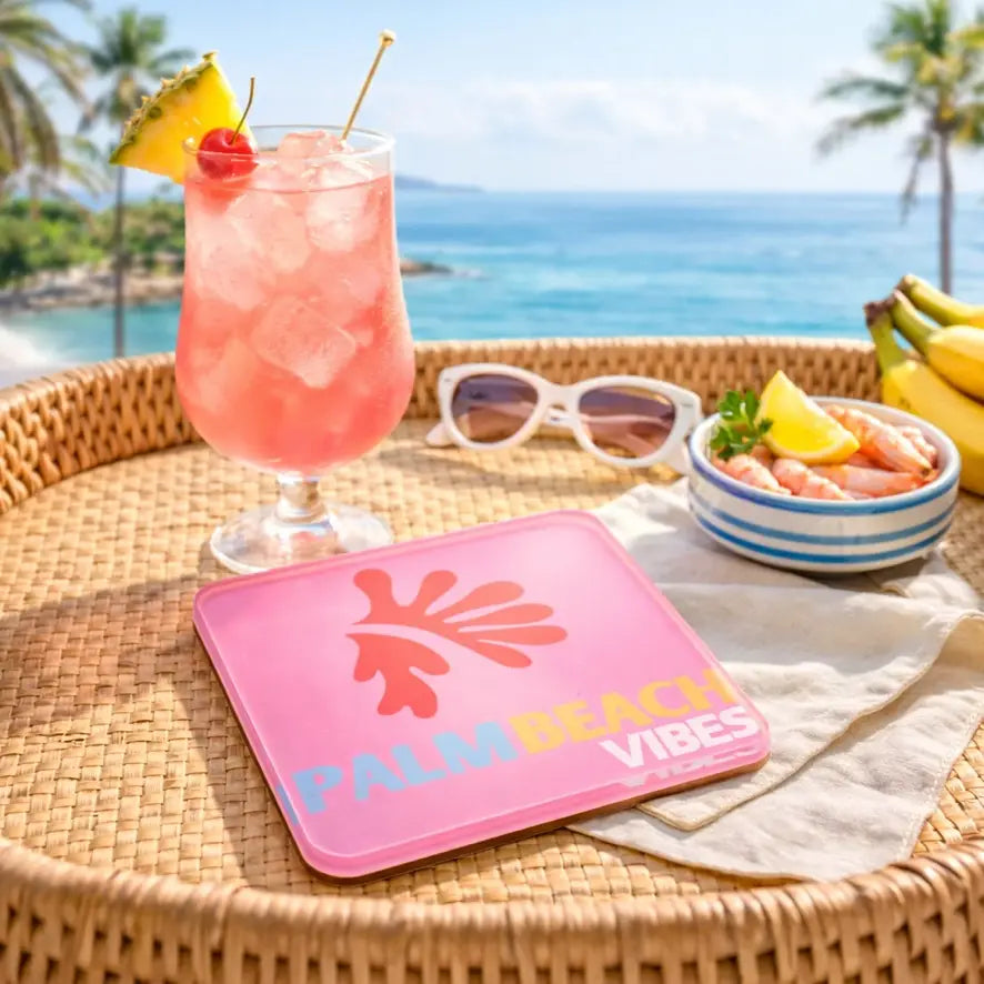 Set of 4 Acrylic Coasters in holder, palm beach