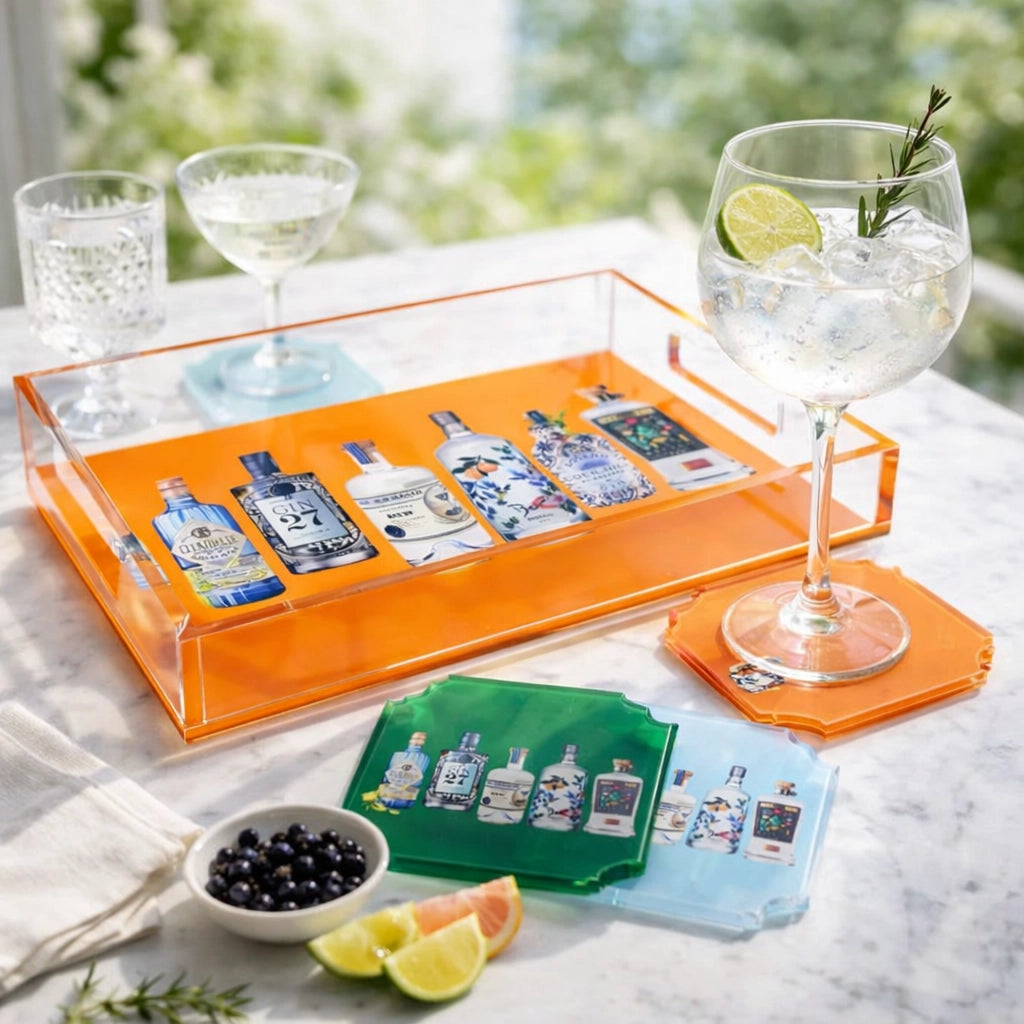 Set of 4 Acrylic Coasters in holder, drinks