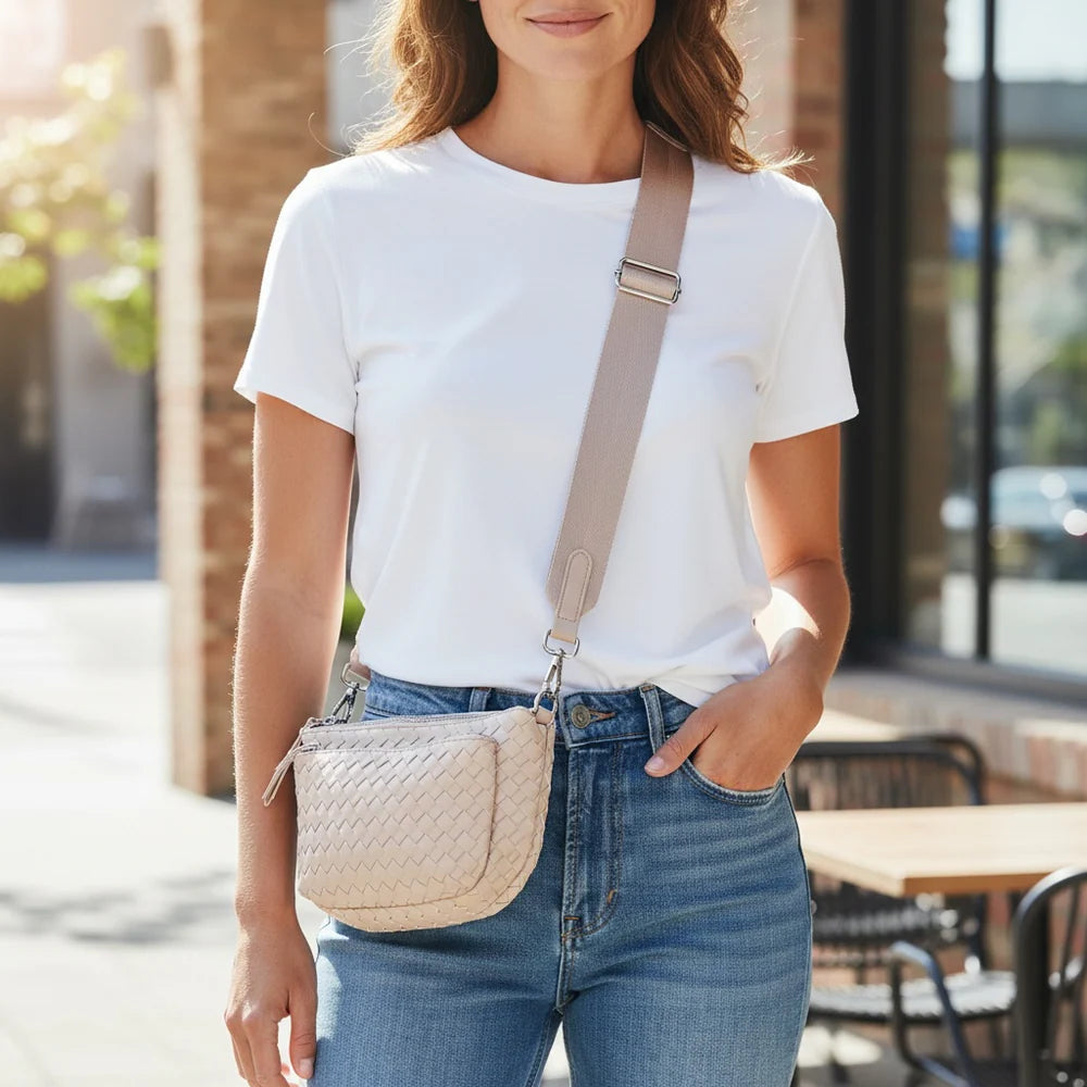 Woven vegan leather convertible crossbody - sand
