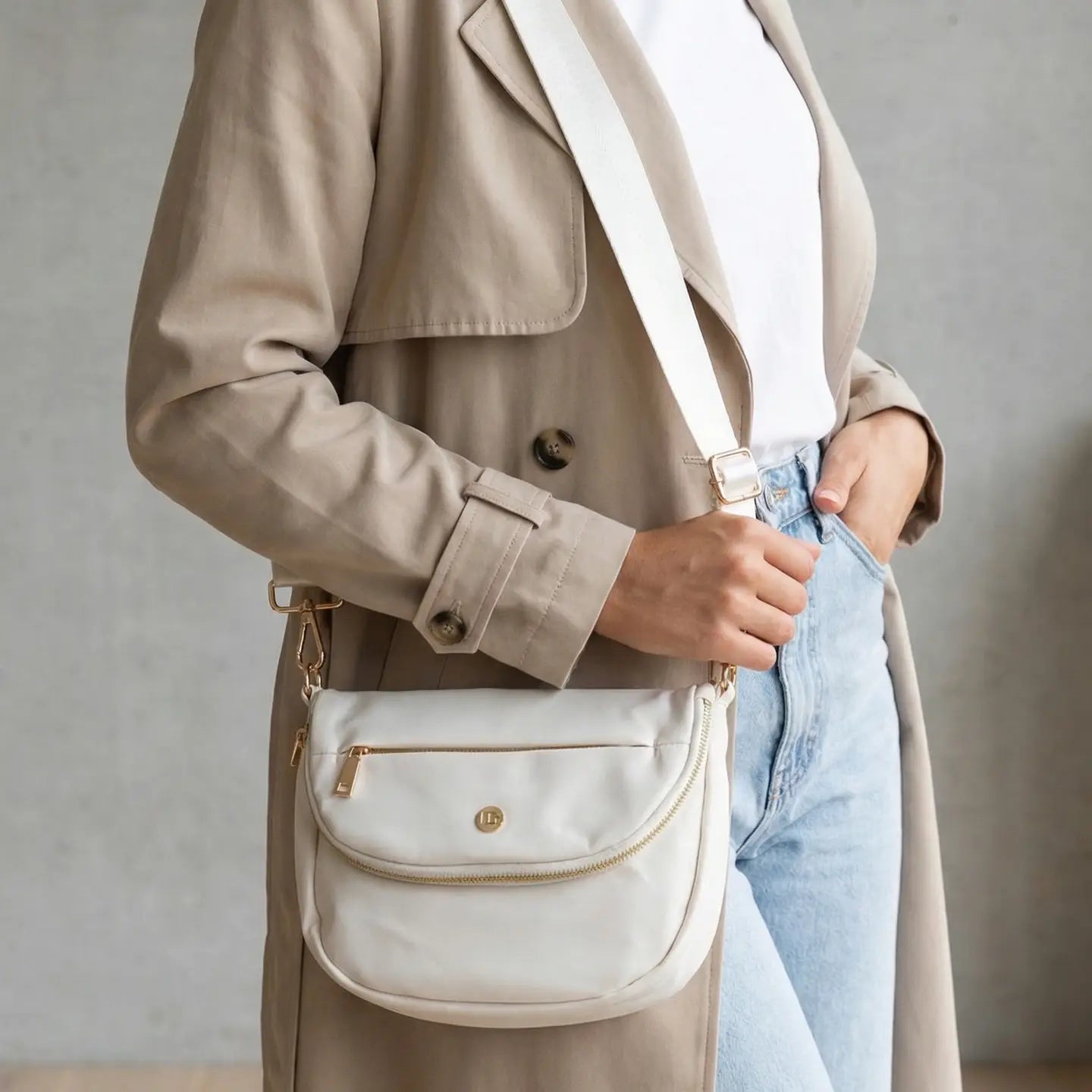 Nylon Crossbody and Belt Bag - large, cream