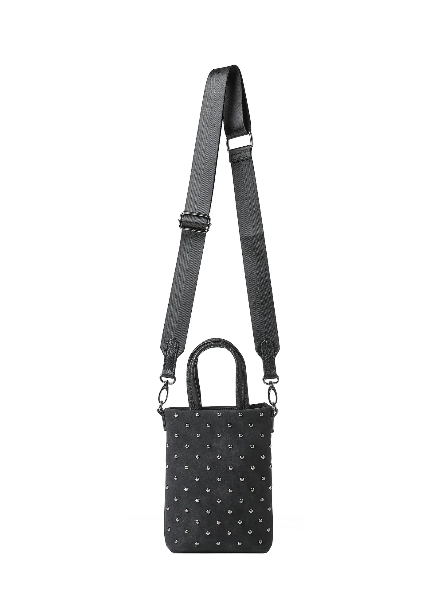 vegan suede studded phone tote