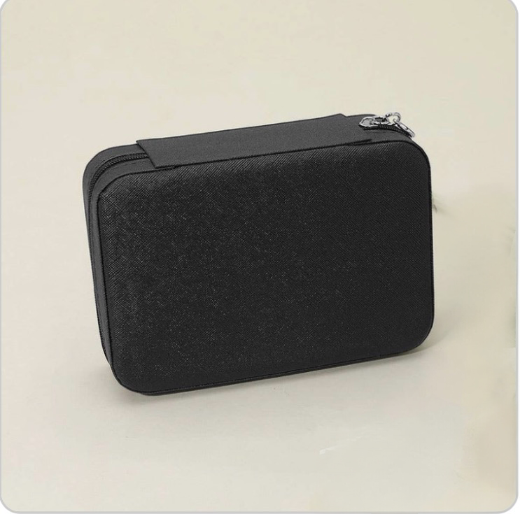 Boîte à bijoux portable personnalisée en similicuir, noire