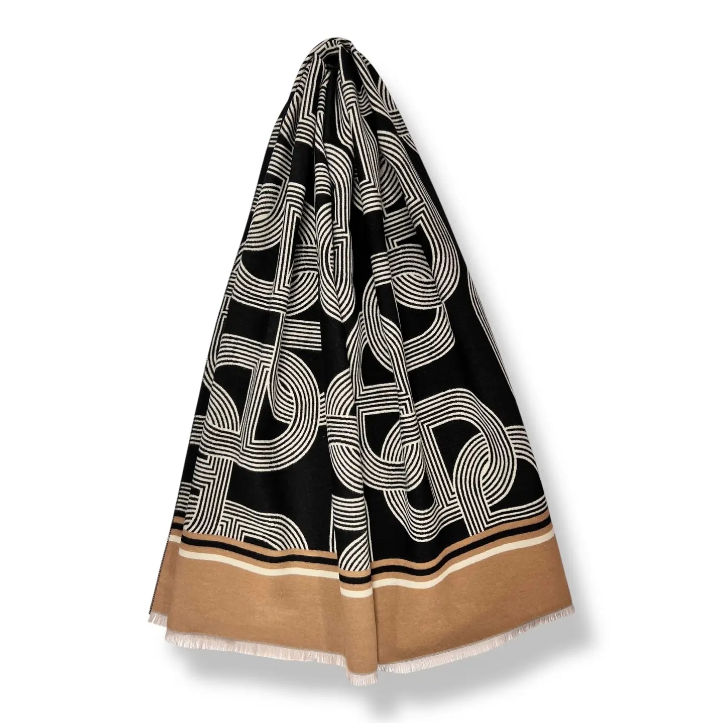 Cashmere blend chain link print - black