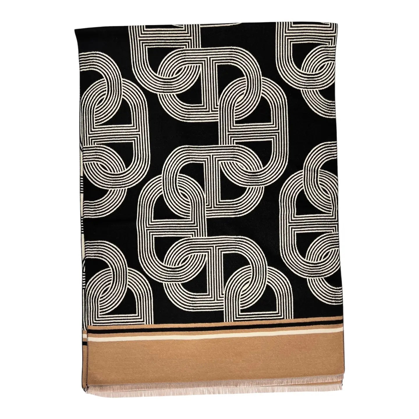 Cashmere blend chain link print - black