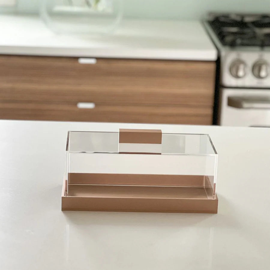 Plateau en Lucite avec base et poignée dorées - grand modèle