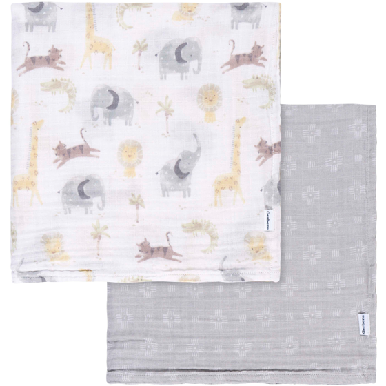 2 pack Muslin Blanket - Animal + Geo Neutral