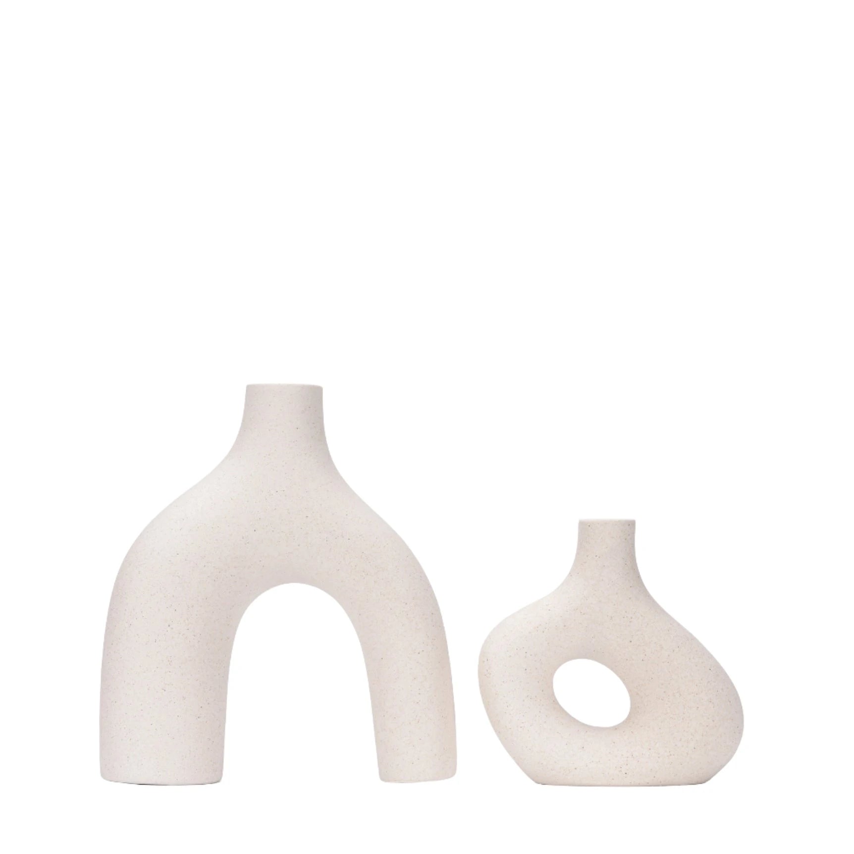 lot de 2 vases courbés en céramique blanc cassé