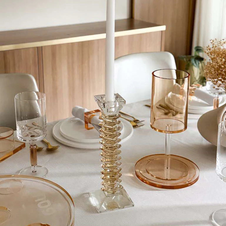 Amber Stacked Crystal Candlesticks Set