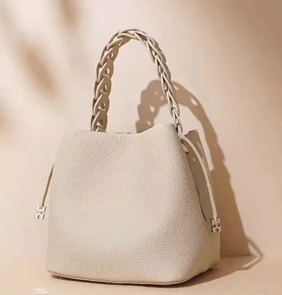 Genuine leather bucket bag - cream