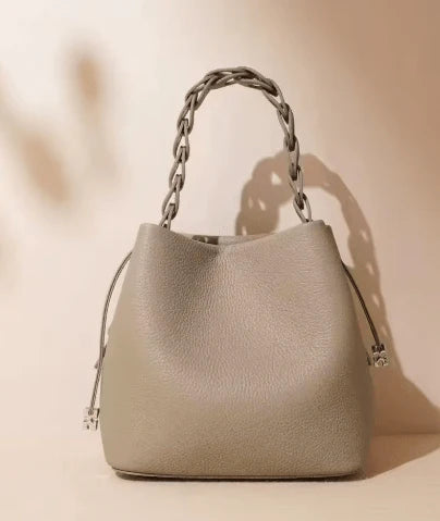 Genuine leather bucket bag - stone