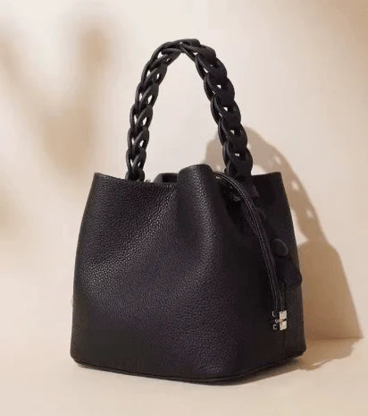 Genuine leather bucket bag - black