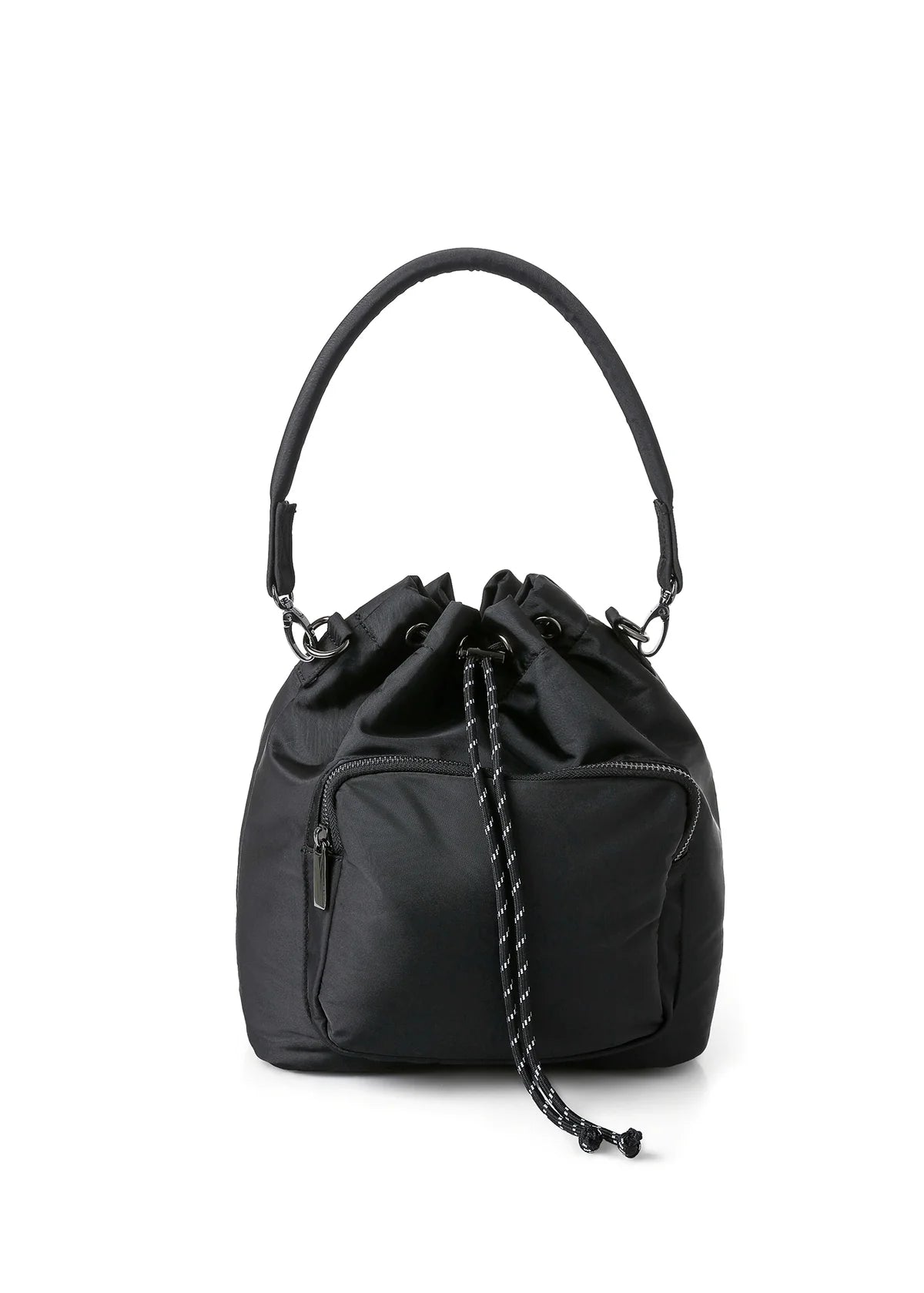 Black nylon bucket bag