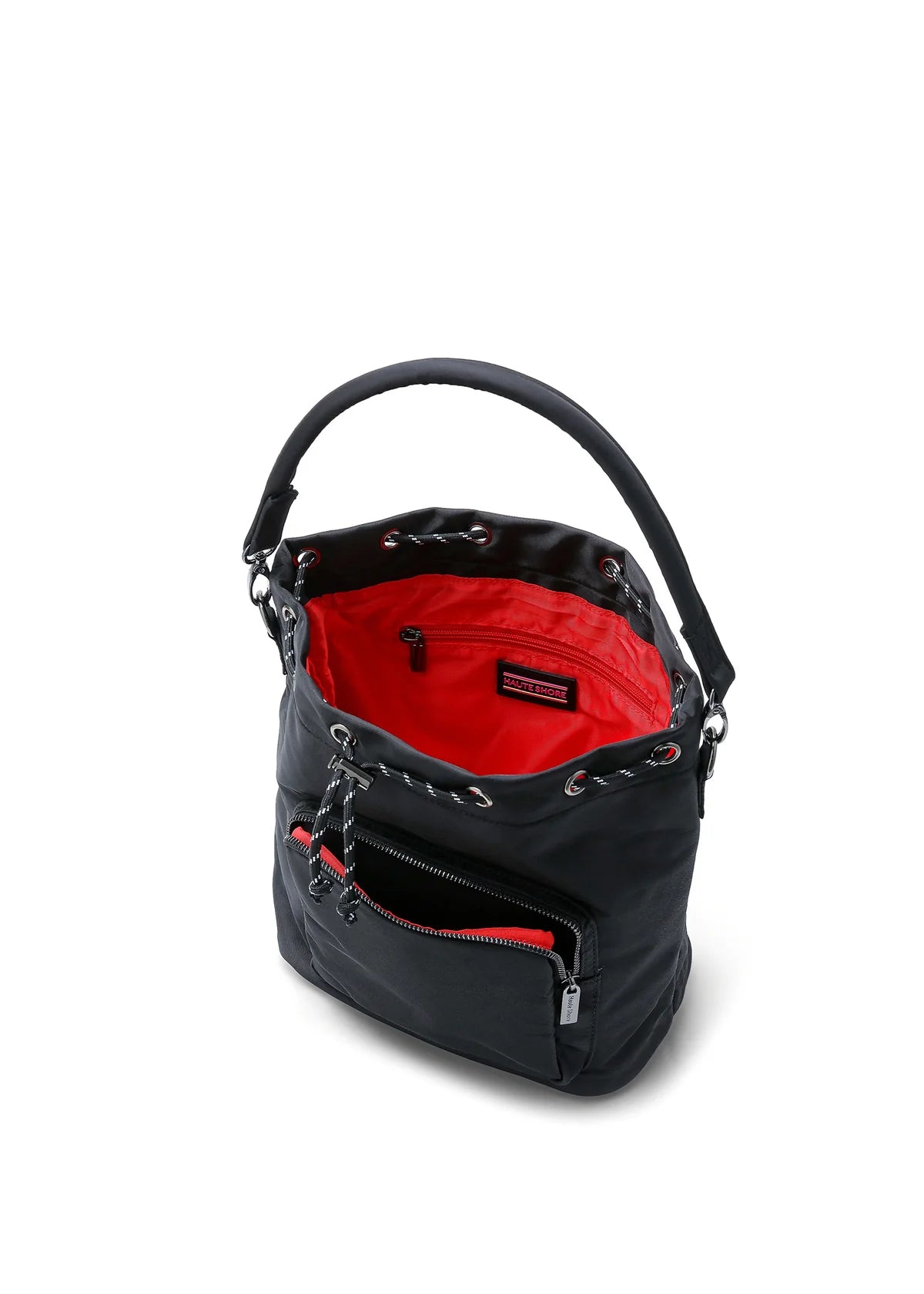 Black nylon bucket bag
