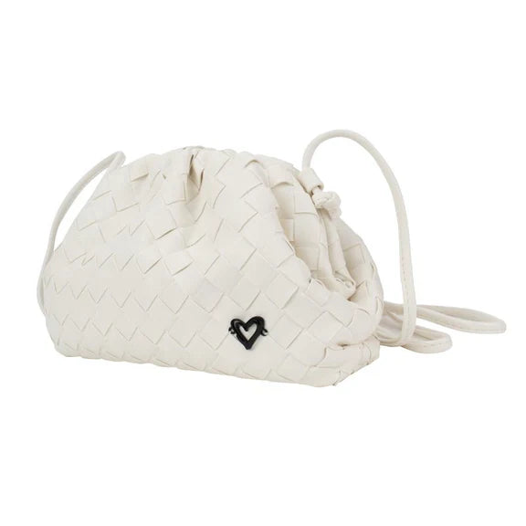 Woven Vegan Leather Crossbody Clutch - white