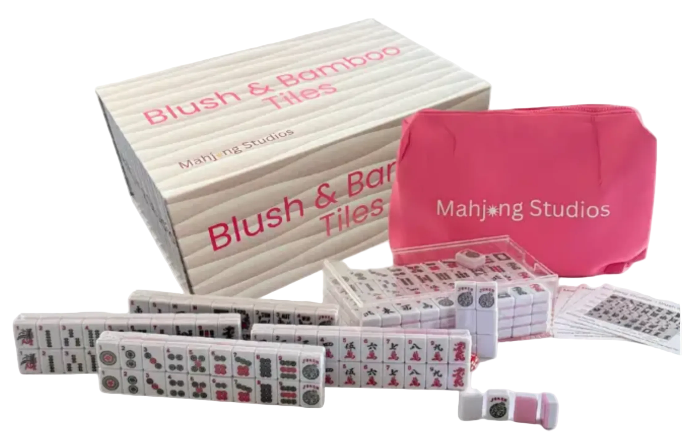 American Mahjong Tiles and Bag set - blush and bamboo