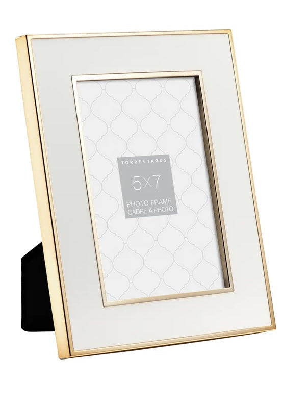 Cadre photo - Bordure dorée émail blanc 5 x 7"