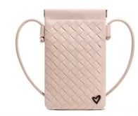 SOUTIEN BANDOULIÈRE POUR TÉLÉPHONE EN CUIR VEGAN TISSÉ SHERWOOD - rose coquillage