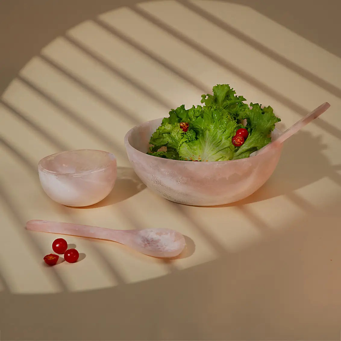 Radiant resin salad bowl and servers set - blush