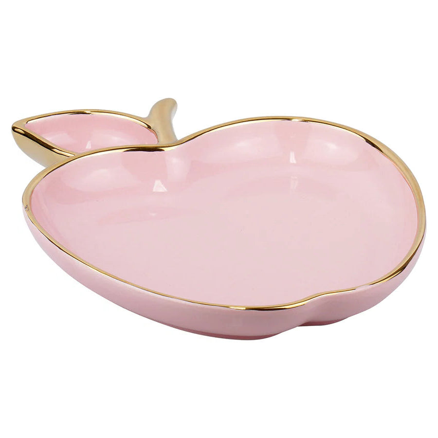 Porcelain Apple Shaped Dish with Gold Trim - pink