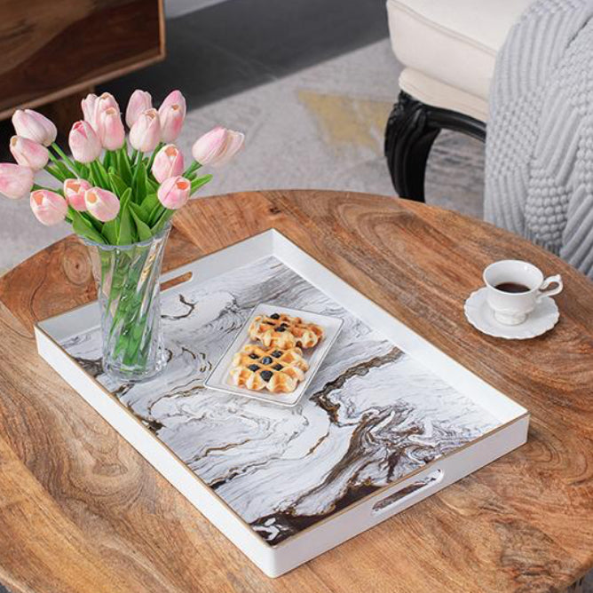 White Marble design decorative tray - Large