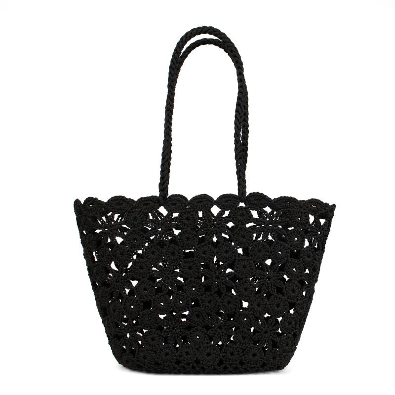 Crochet Flower tote - black