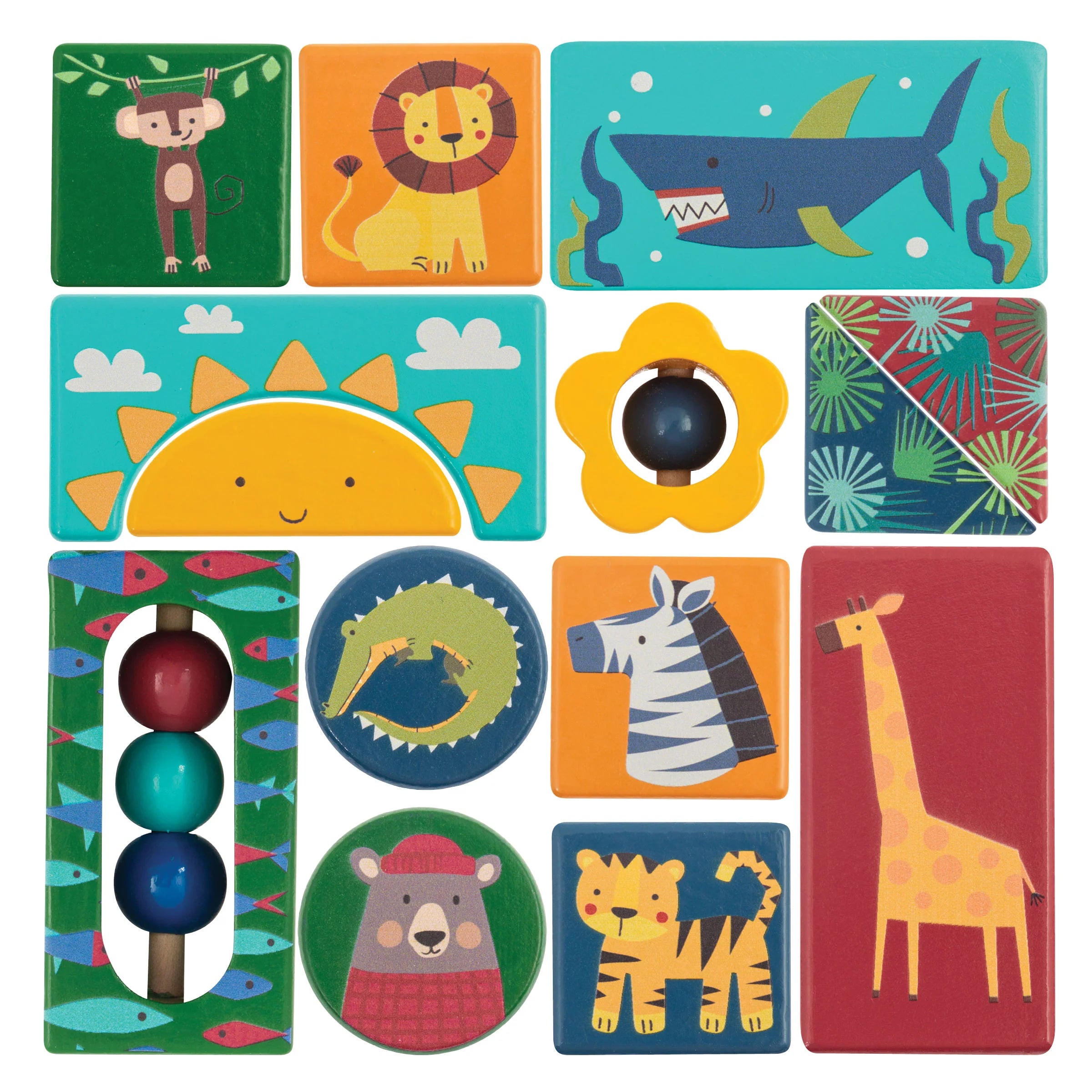 Ensemble de blocs de bois - Motif jungle 14 pièces