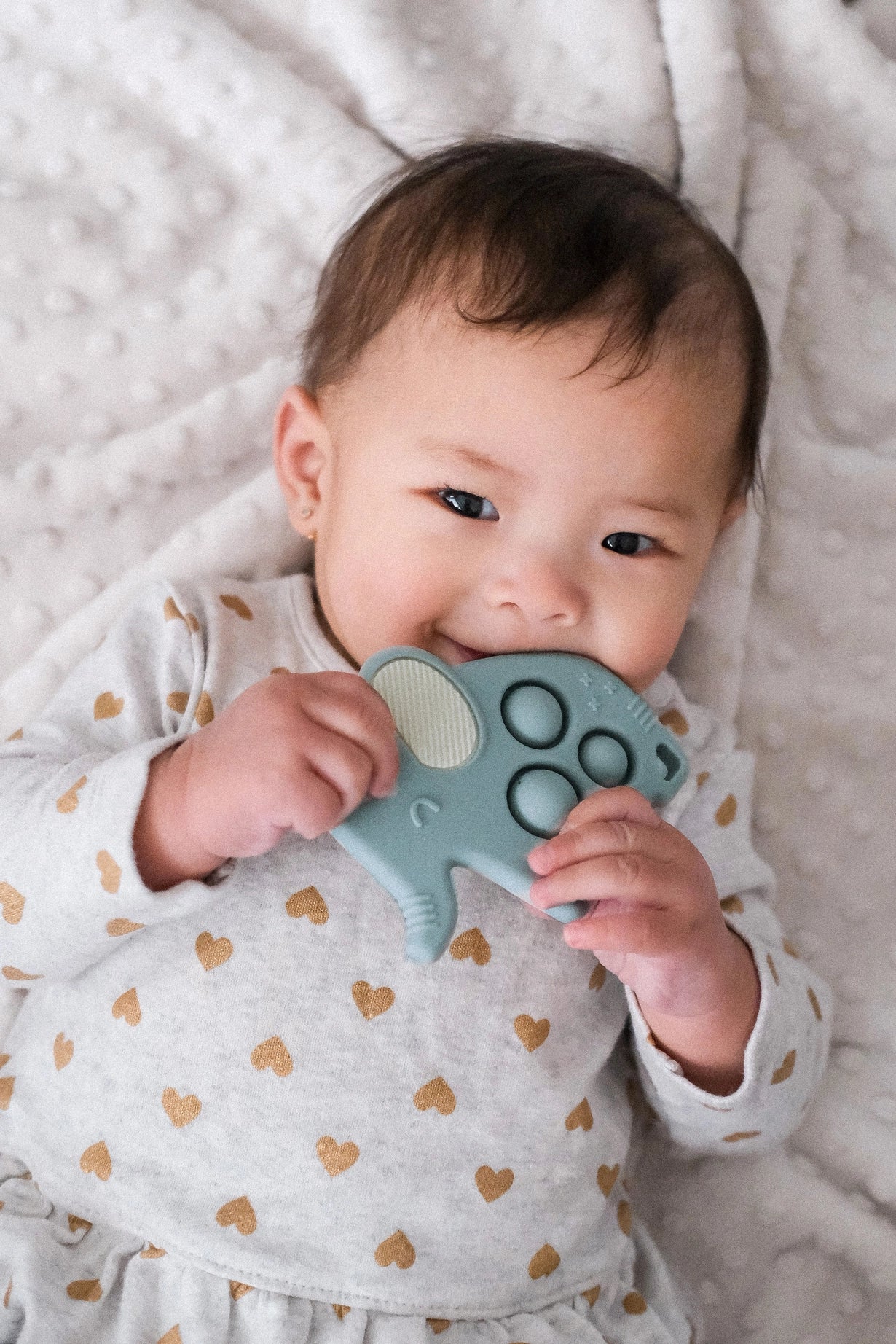 Anneau de dentition en silicone avec bouton sensoriel - éléphant