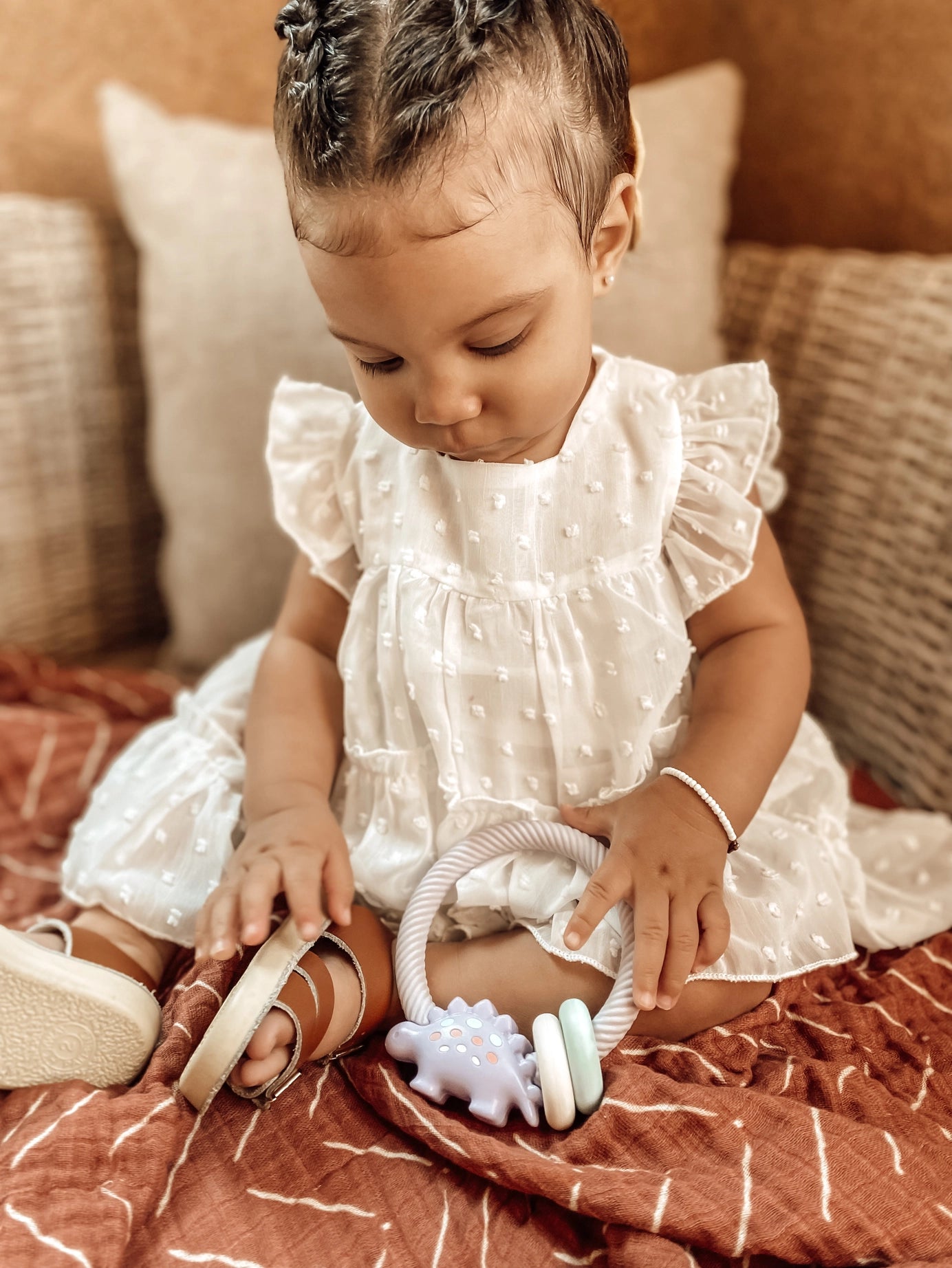 Rattle Silicone Teether - lilac dino