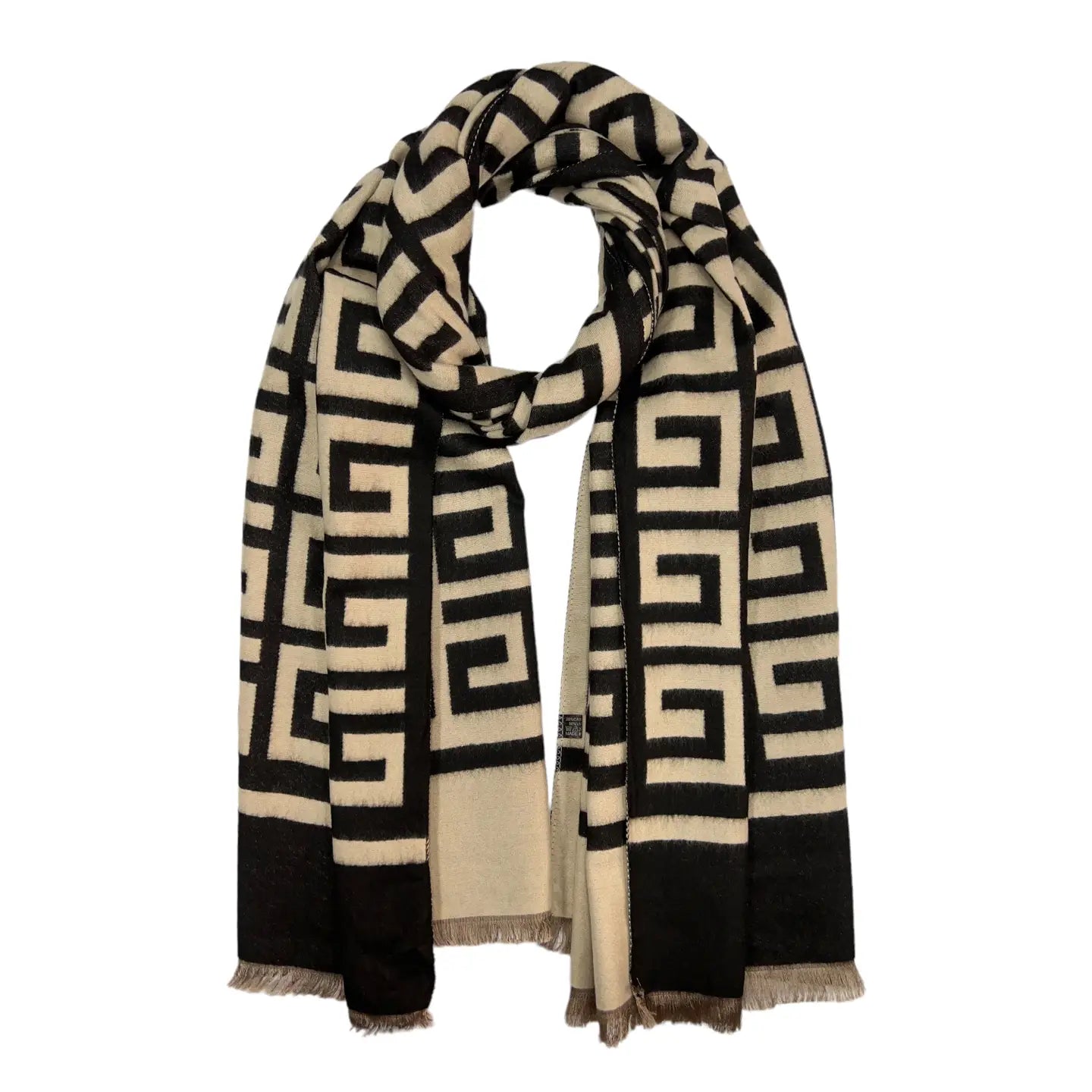 Big Maze Print Cashmere Blend Winter Scarf- Black