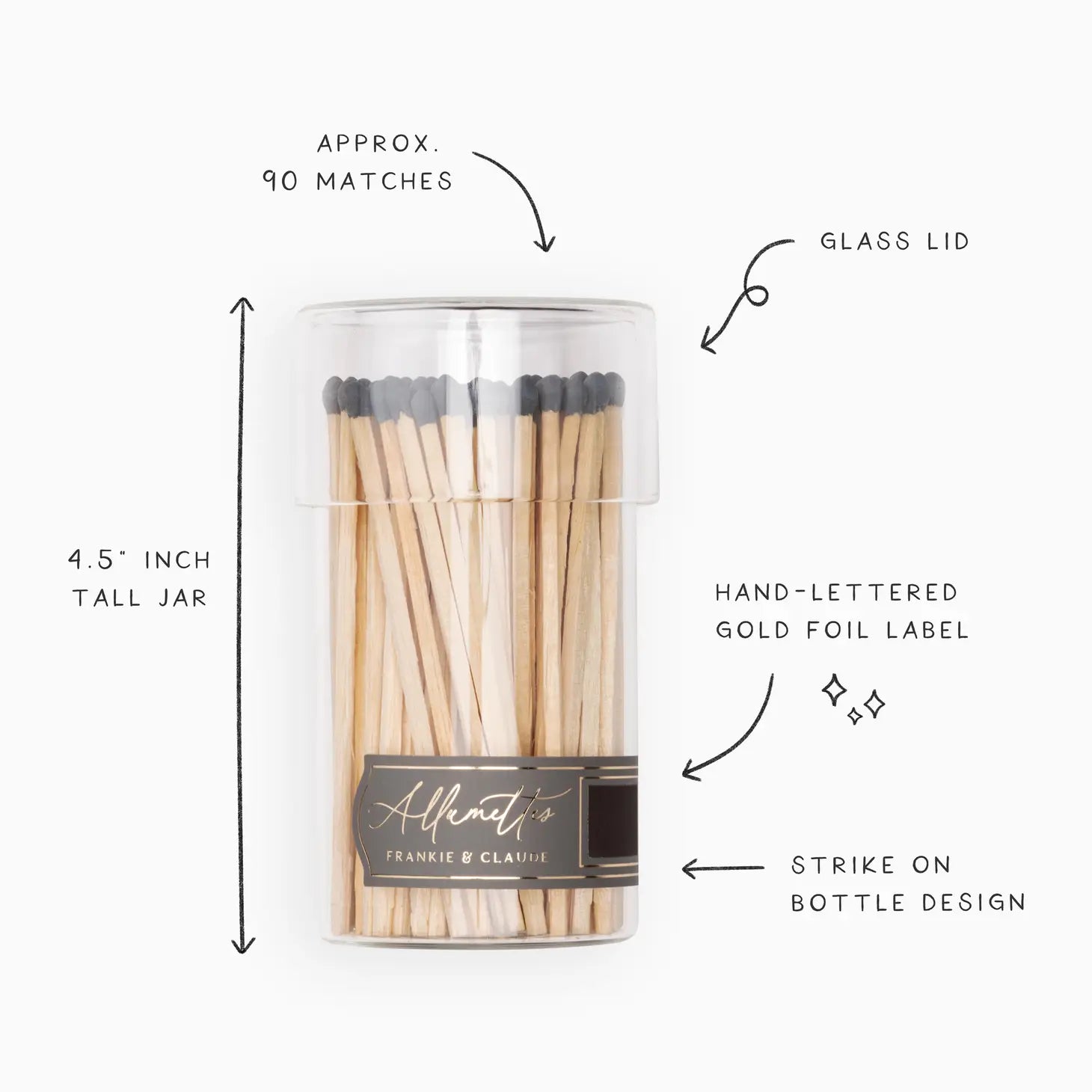 Pot d'allumettes en verre Allumette : allumettes noires