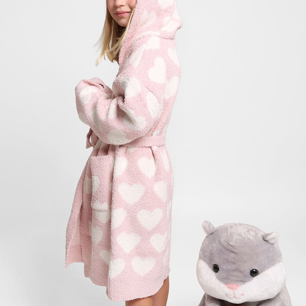 Peignoir à capuche doux et luxueux pour enfants avec imprimé COEUR