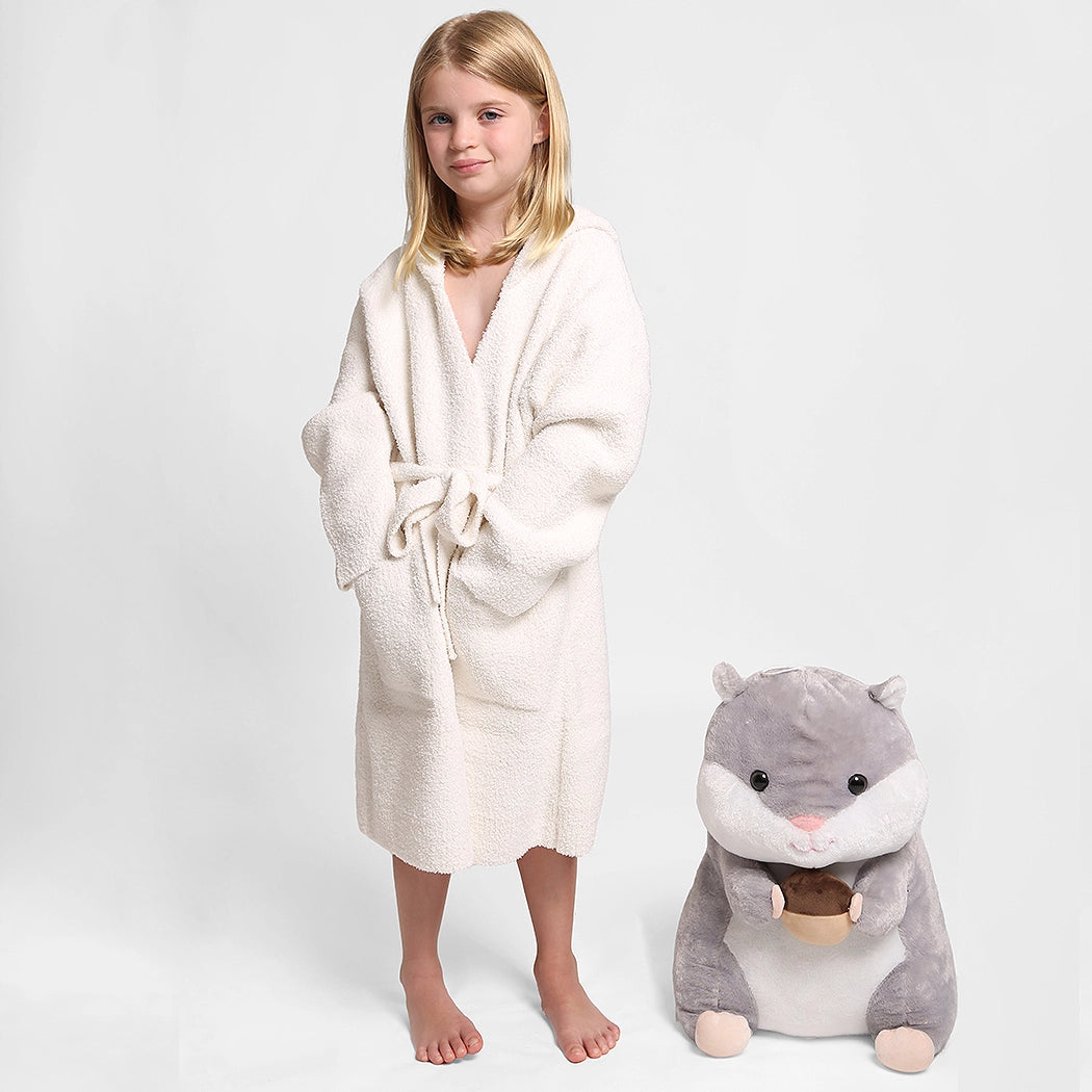Peignoir à capuche doux de luxe pour enfants beige