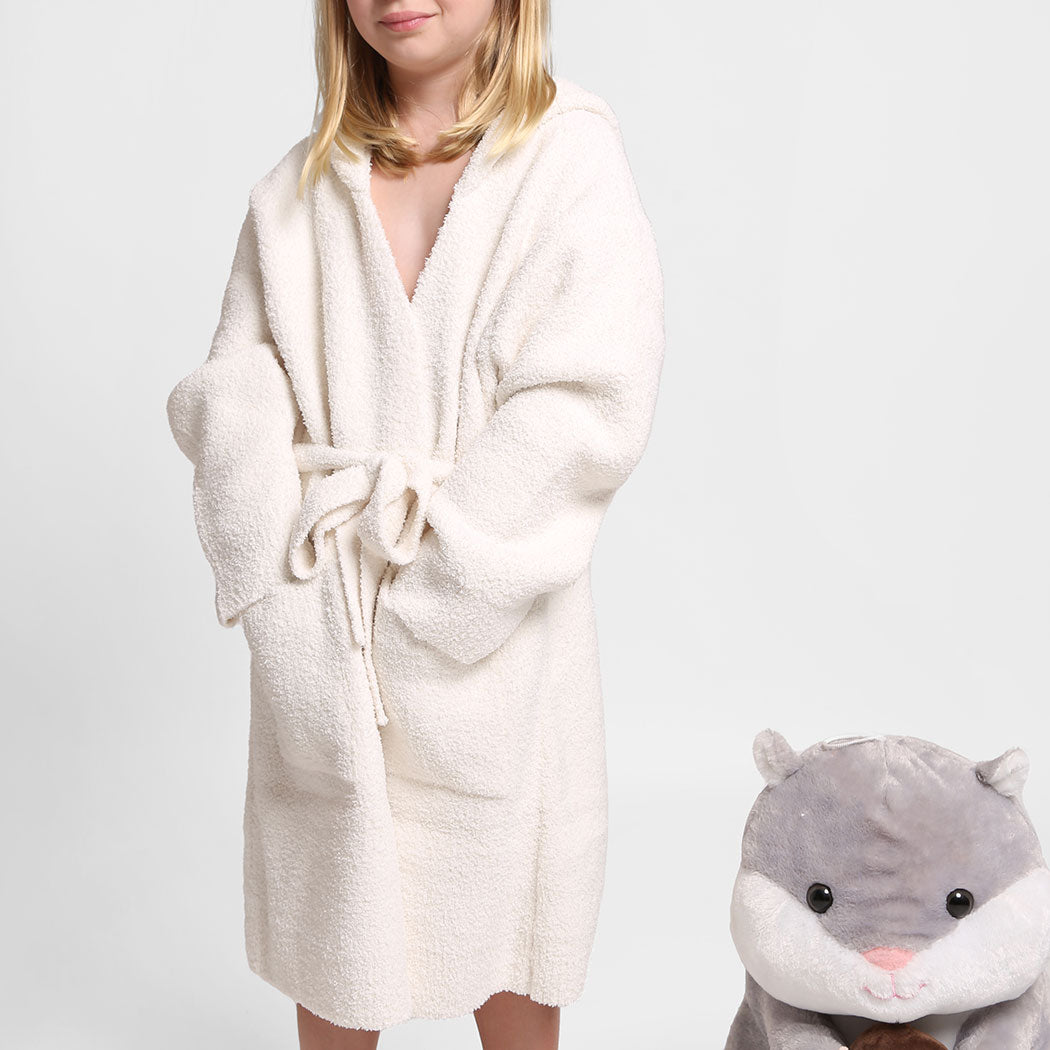 Peignoir à capuche doux de luxe pour enfants beige