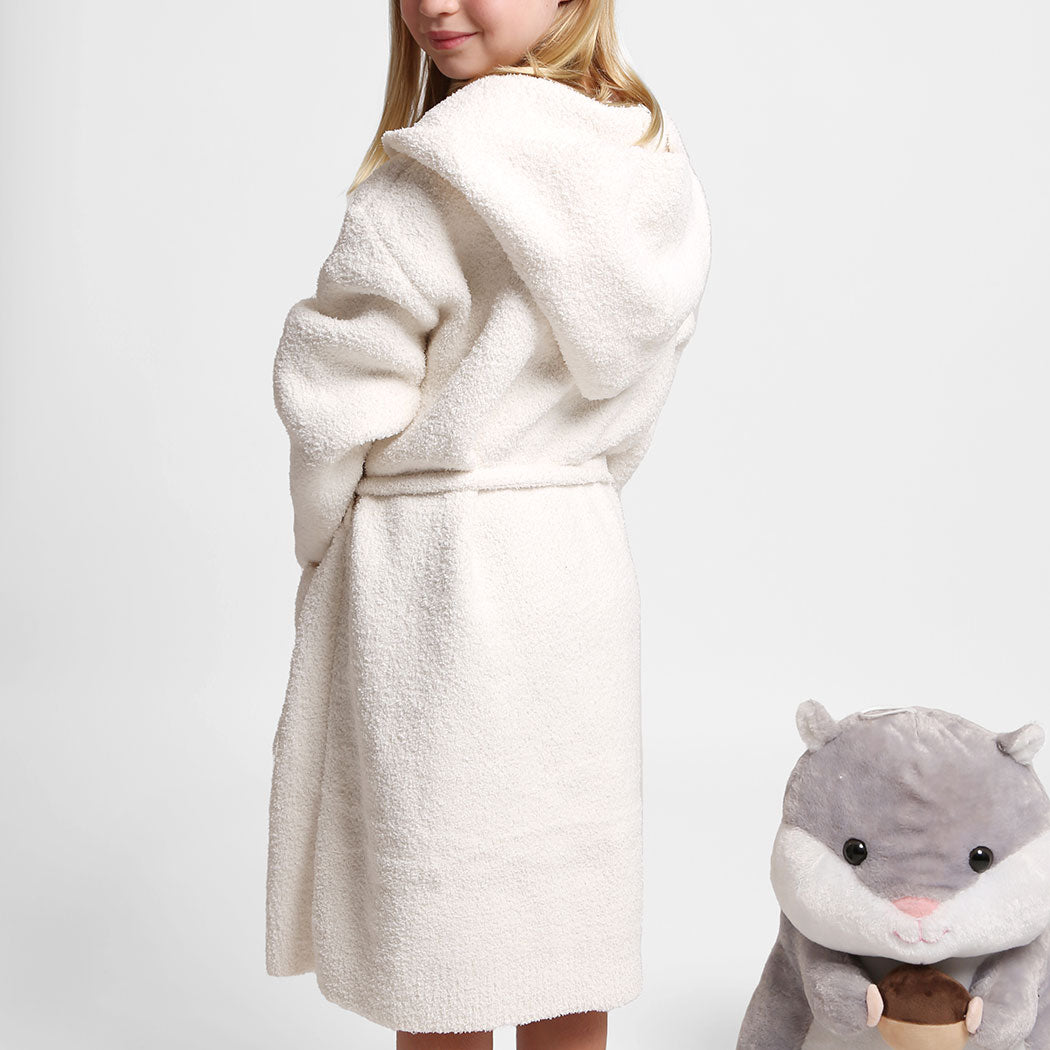 Peignoir à capuche doux de luxe pour enfants beige