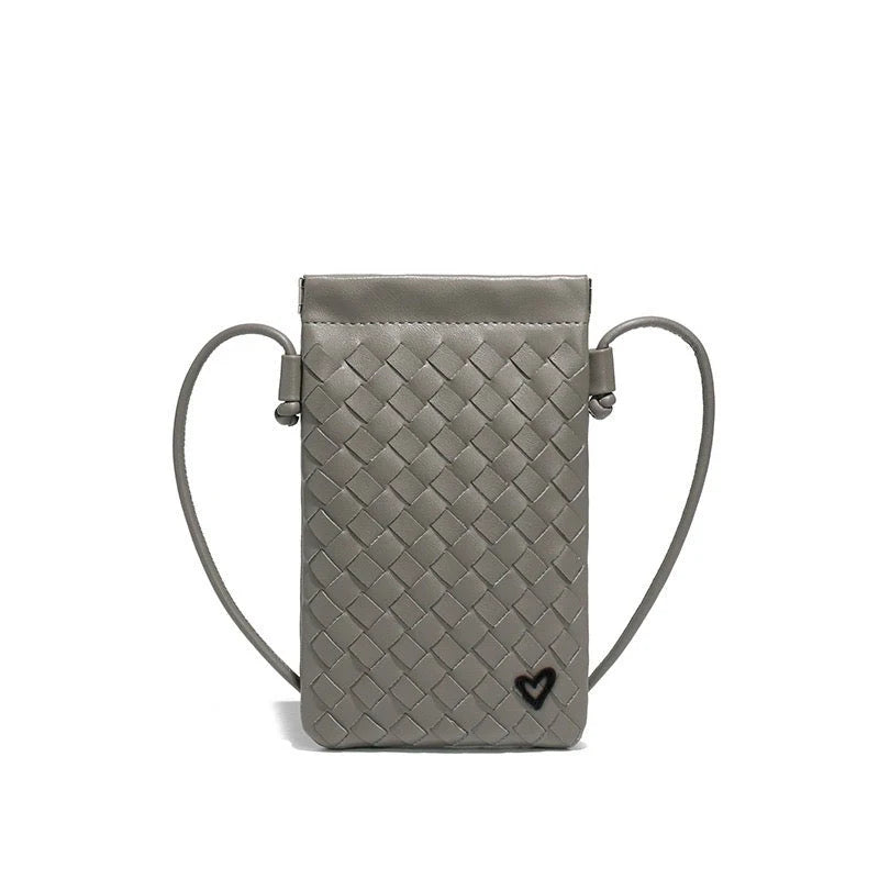 SAC À BANDOULIÈRE POUR TÉLÉPHONE EN CUIR VÉGÉTALIEN TISSÉ SHERWOOD - gris foncé