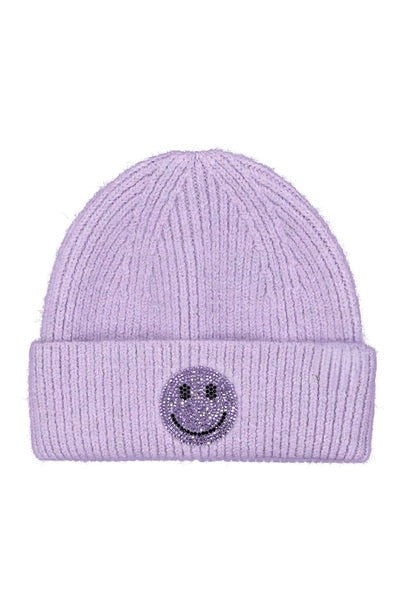 Bonnet à strass pour enfants avec smiley et visage lavande