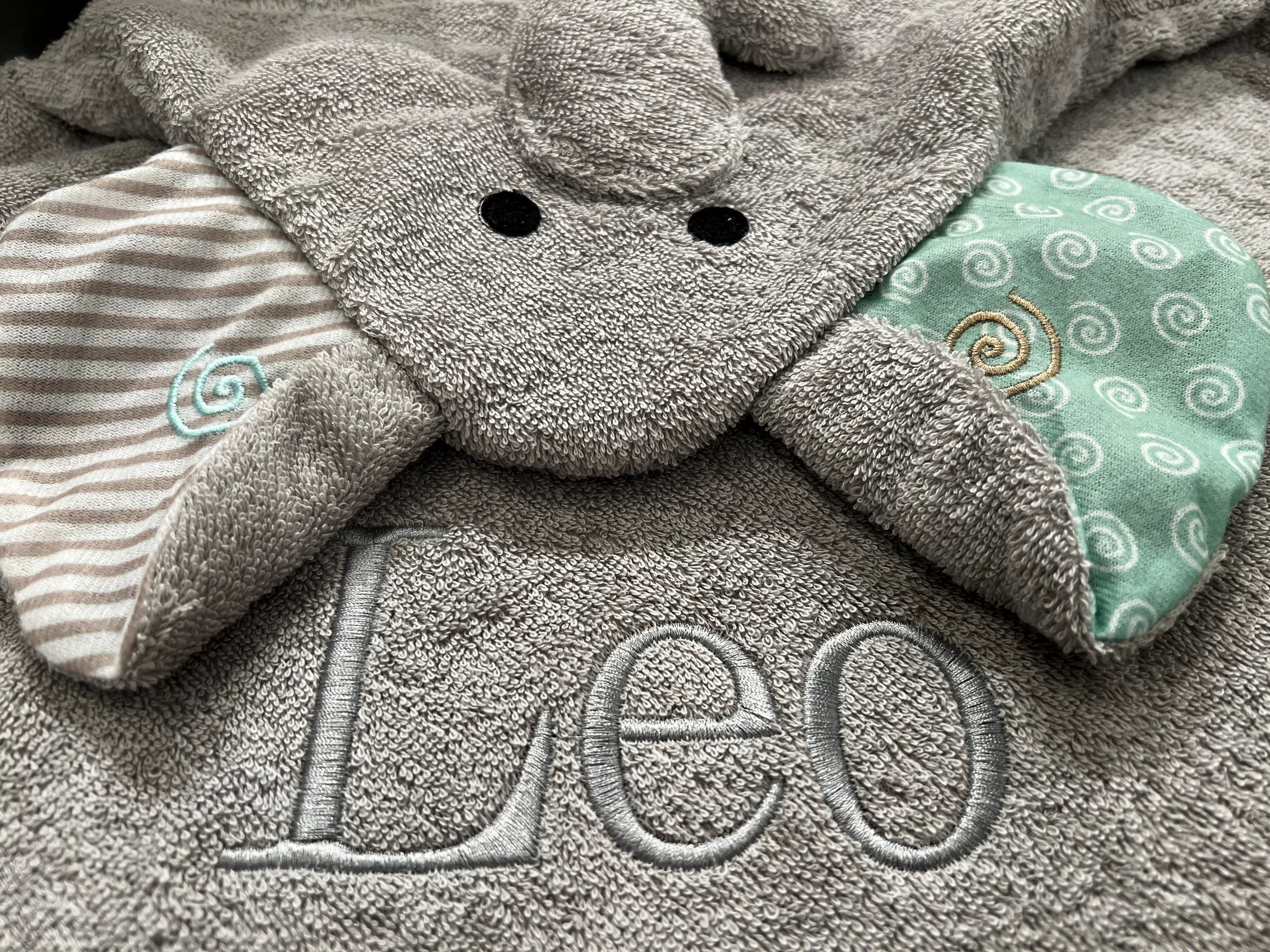 Personalized Baby Bath Towel - Snow Terry Hooded - Elle Elephant