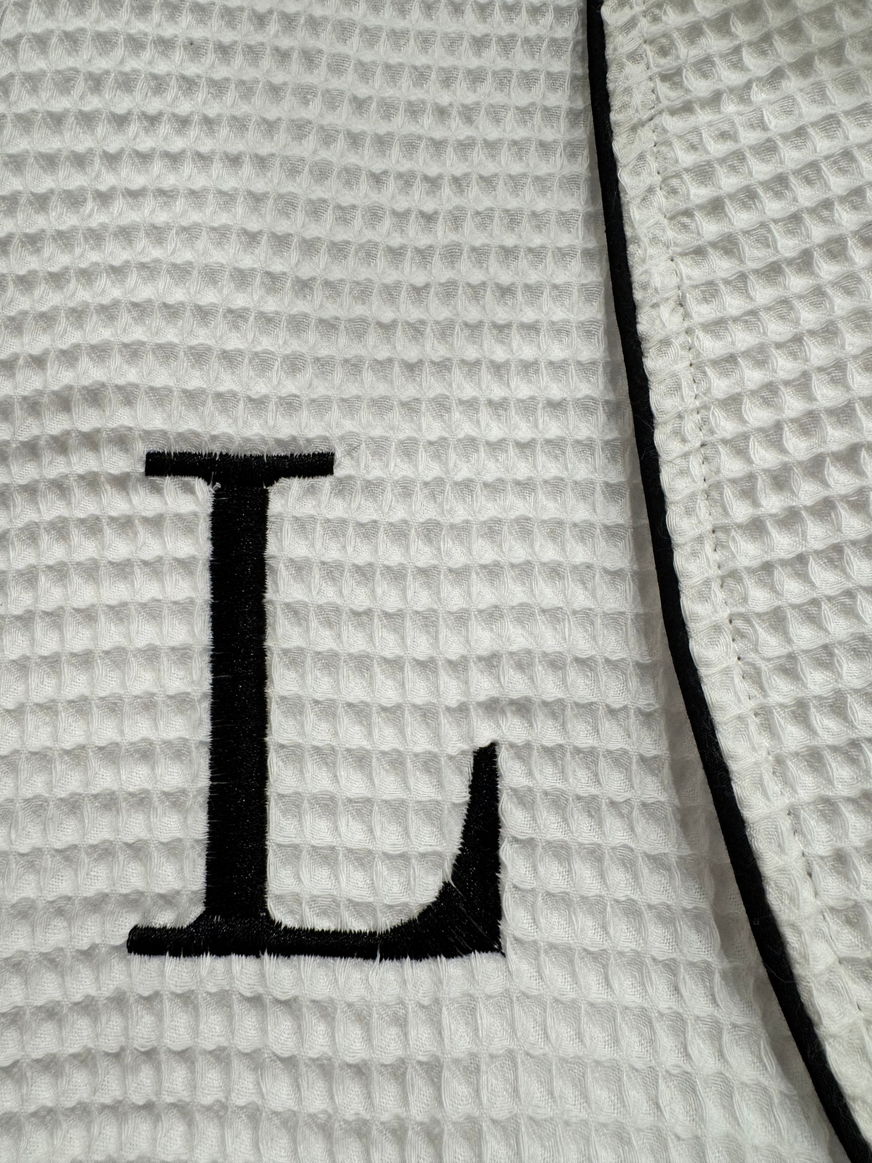 Personalized Men’s waffle piping robe and slipper set - white