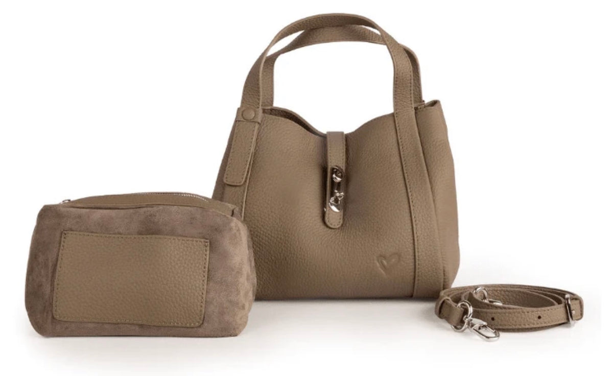 Genuine leather handbag - stone