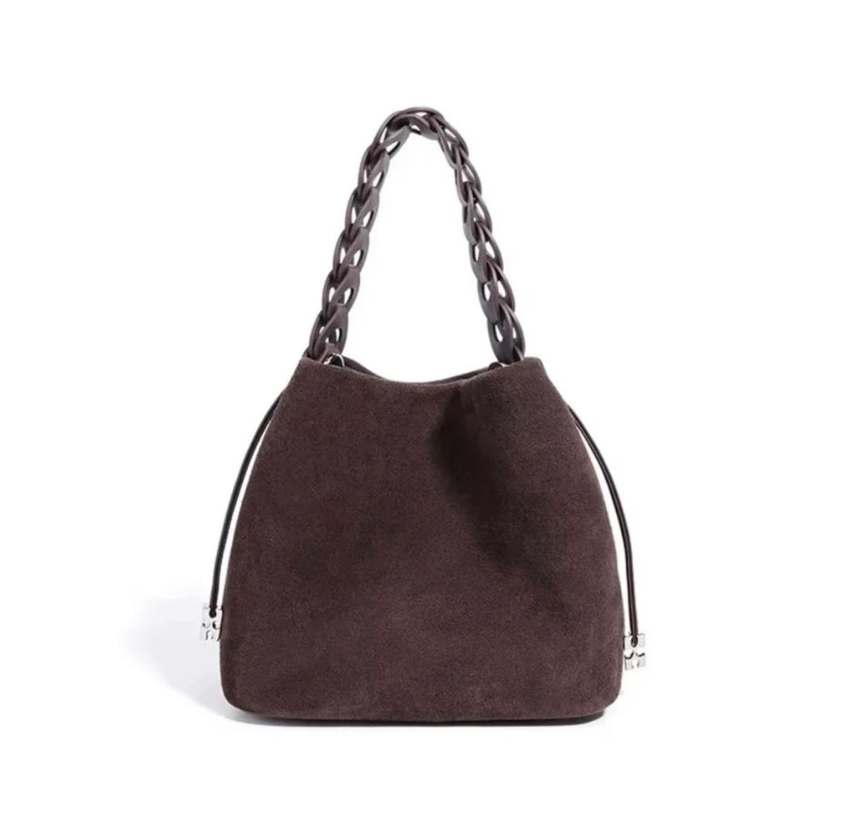 Suede bucket bag - chocolate plum