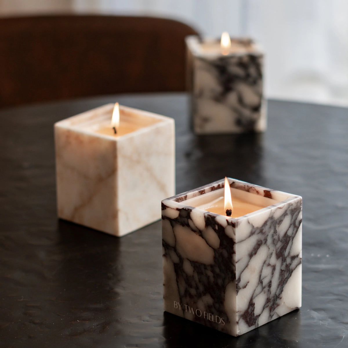 Refillable Stone Candle System- Light Calacatta