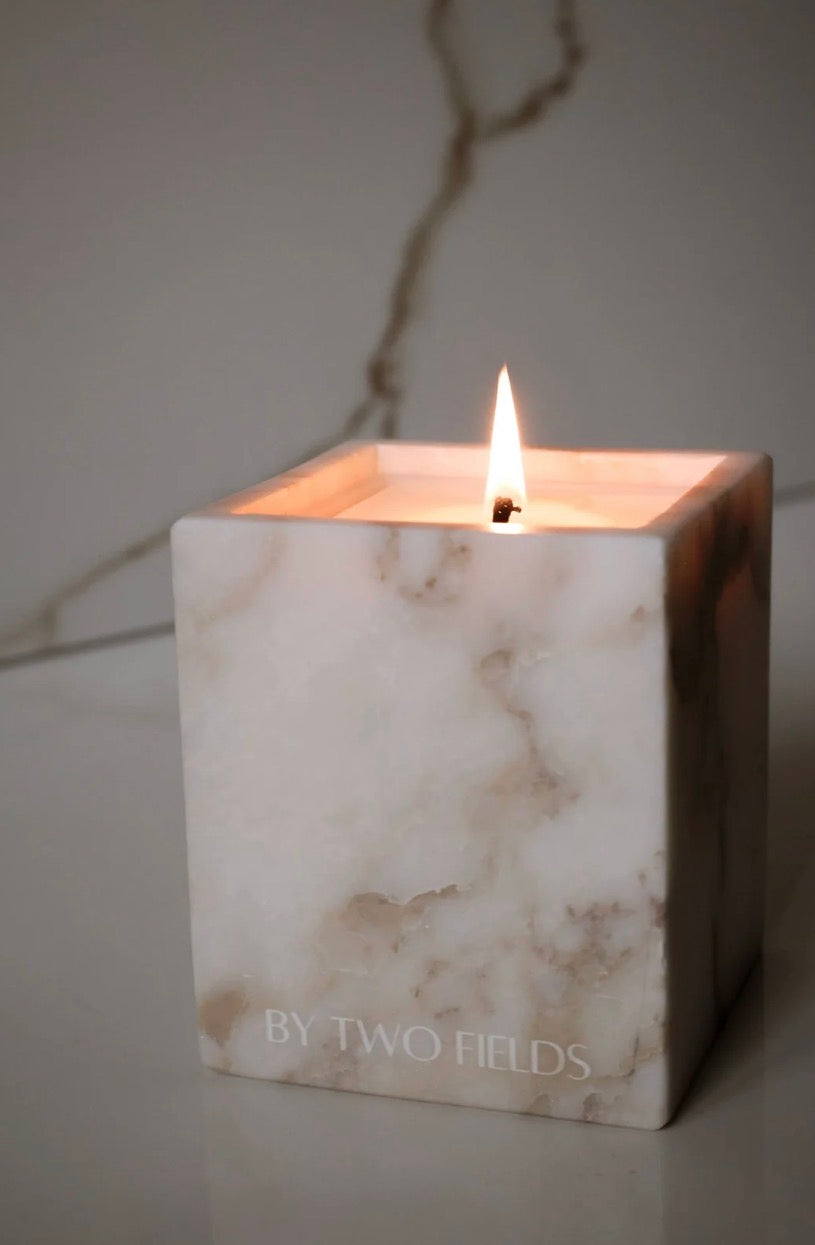Refillable Stone Candle System- Light Calacatta