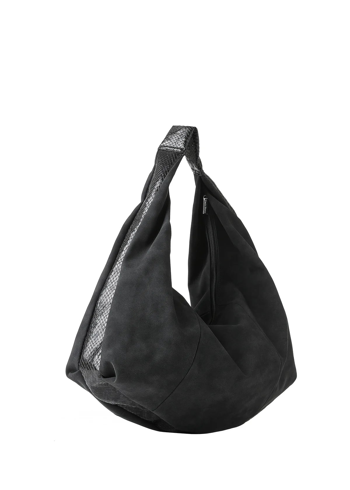Black suede and python stripe hobo bag