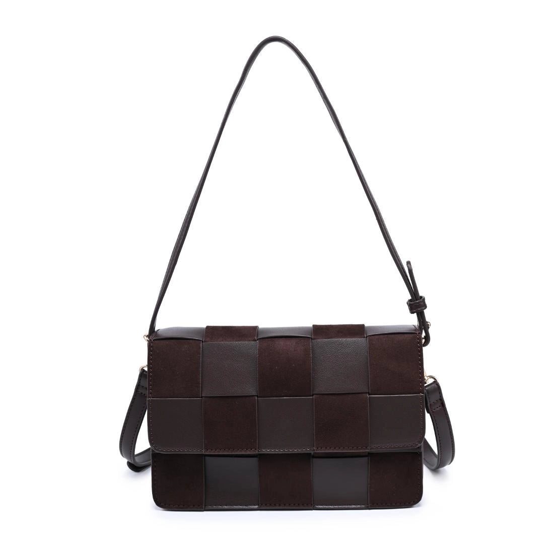 Vegan leather checkered Crossbody - chocolate