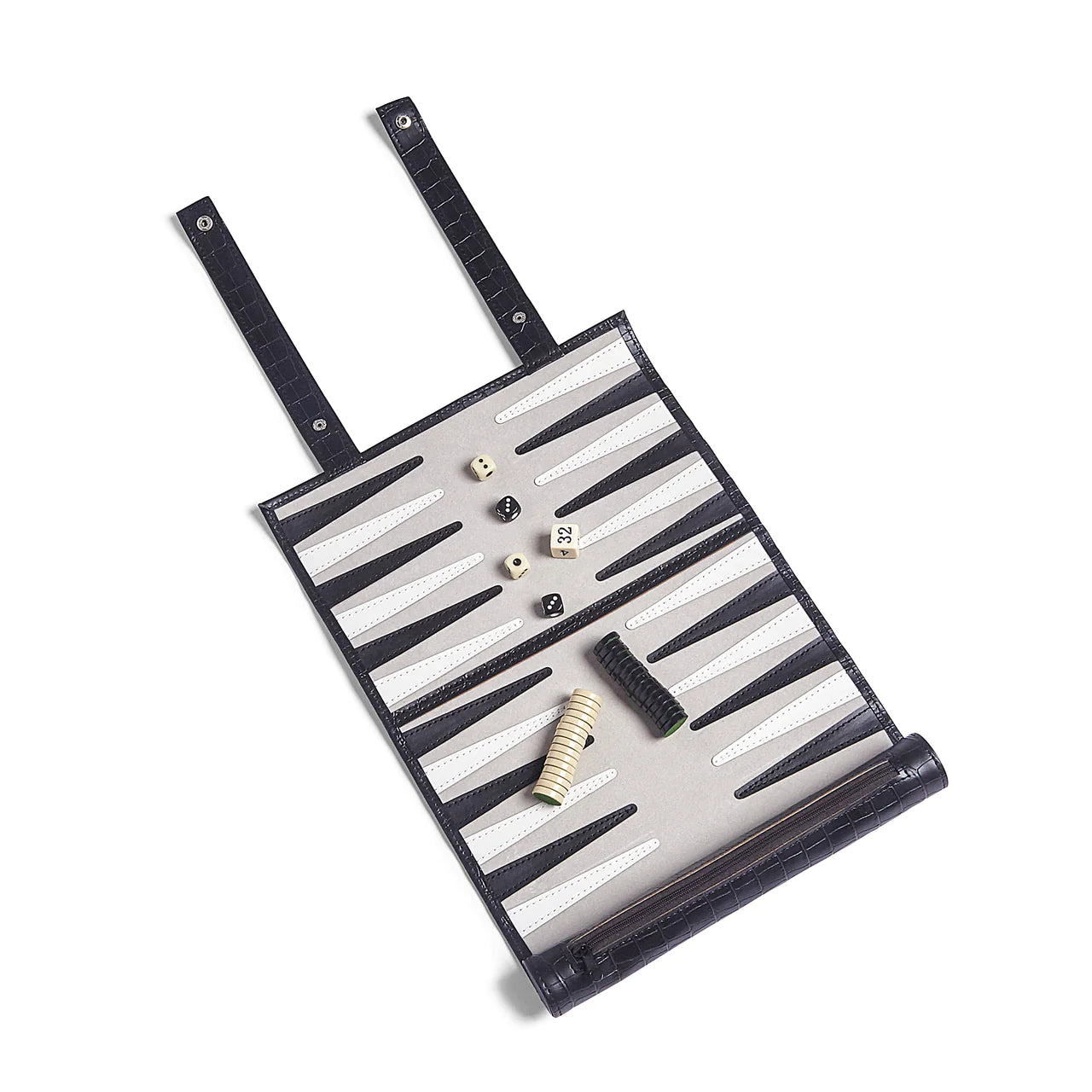 Roll-Up Backgammon Set - Black Croc