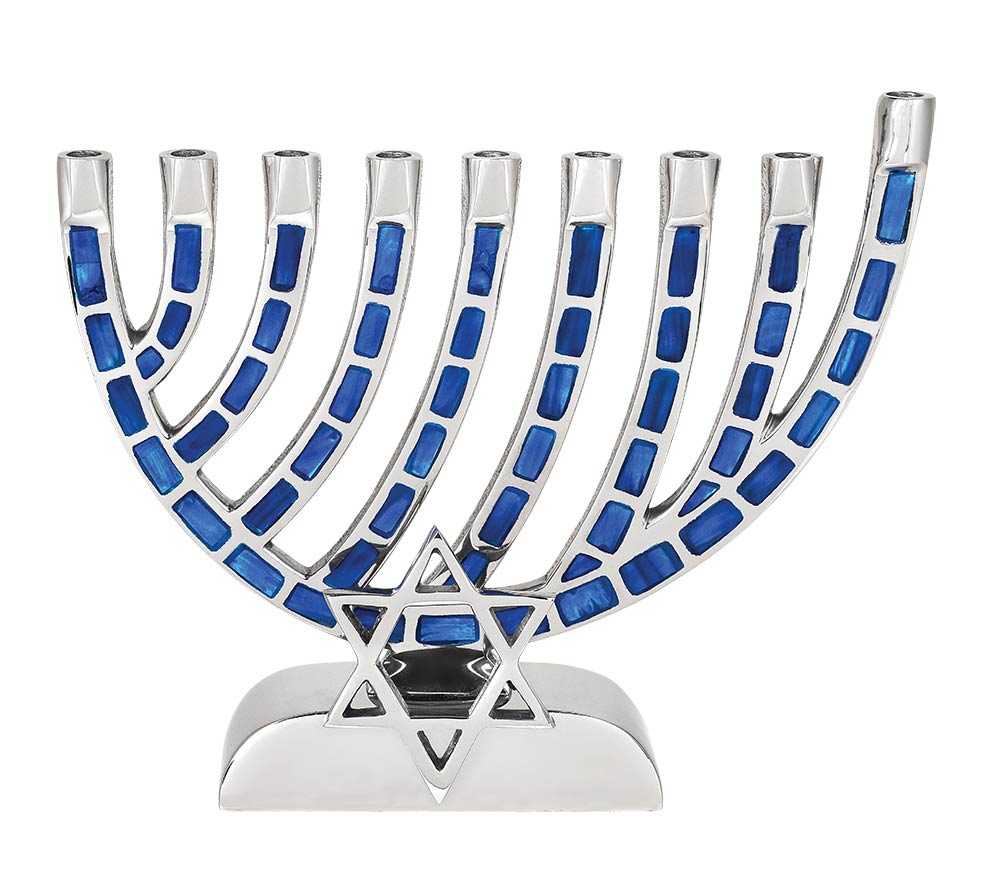 Blue mosaic menorah with Star of David