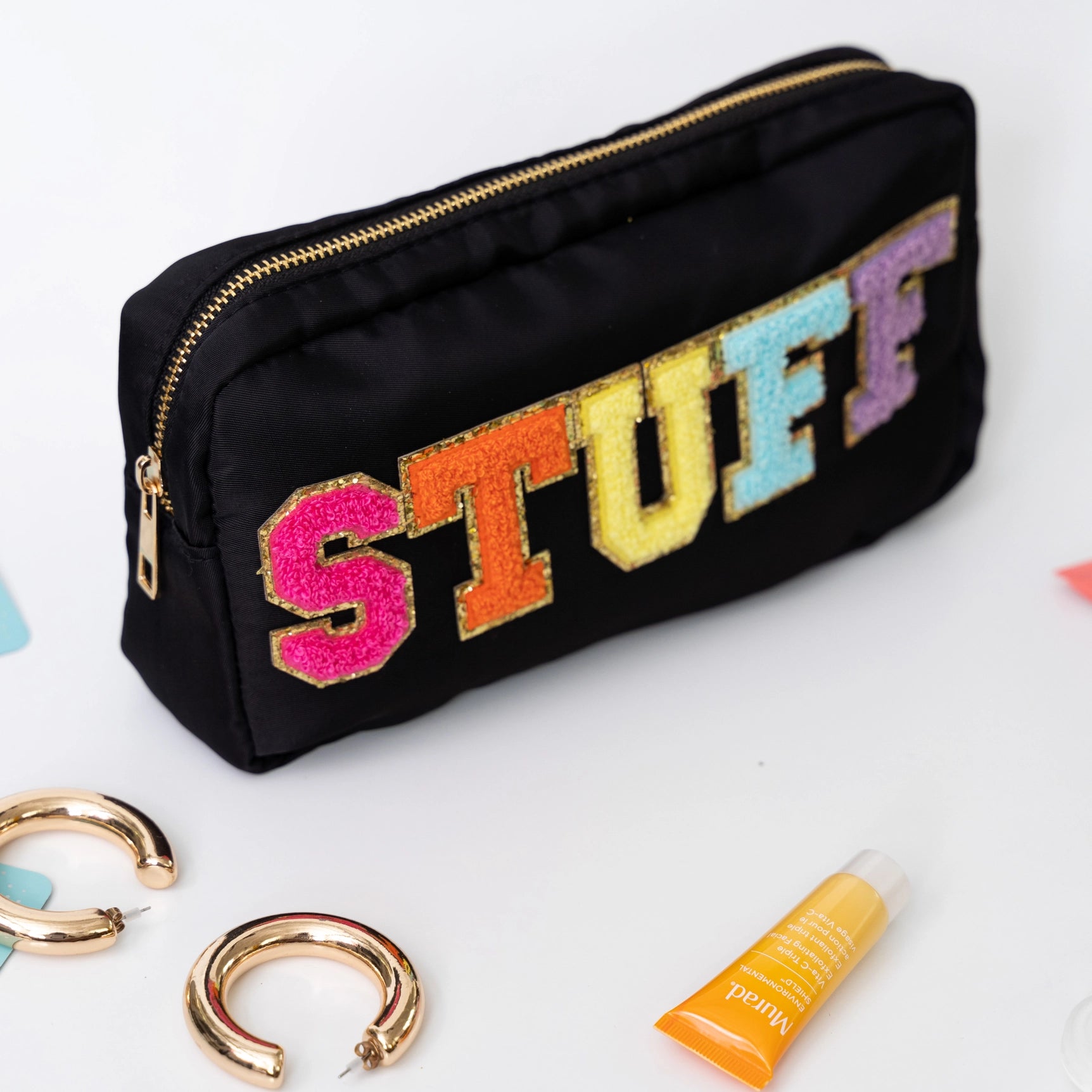 Nylon Chenille “Stuff” Travel Makeup Pouch - black