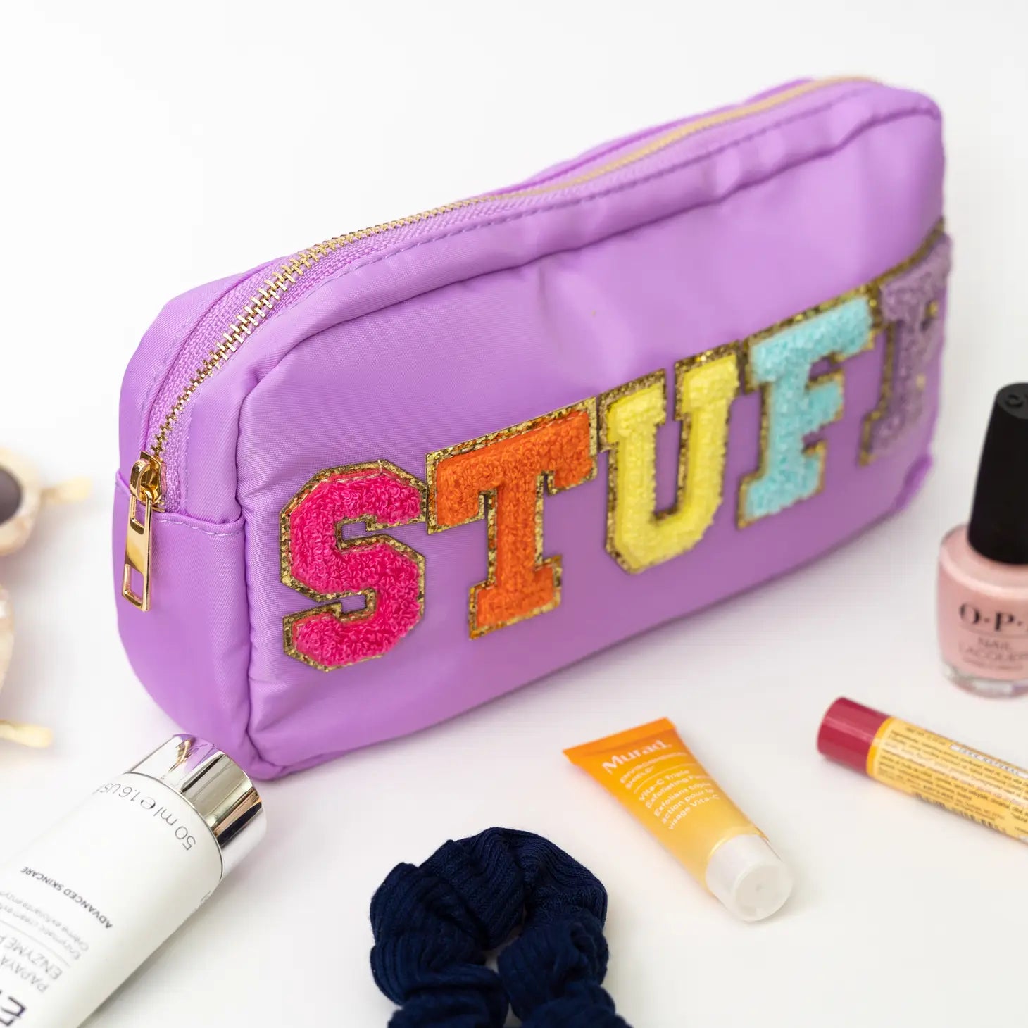 Nylon Chenille “Stuff” Travel Makeup Pouch - Purple
