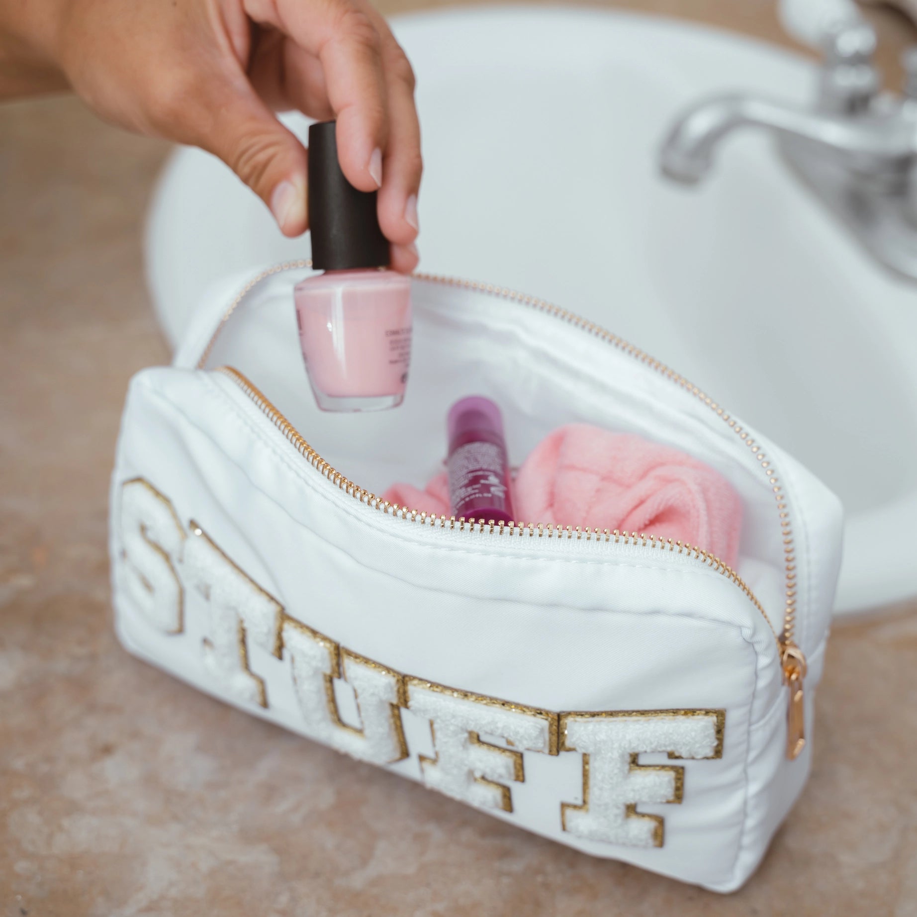 Trousse de maquillage de voyage Preppy en nylon chenille « Stuff »