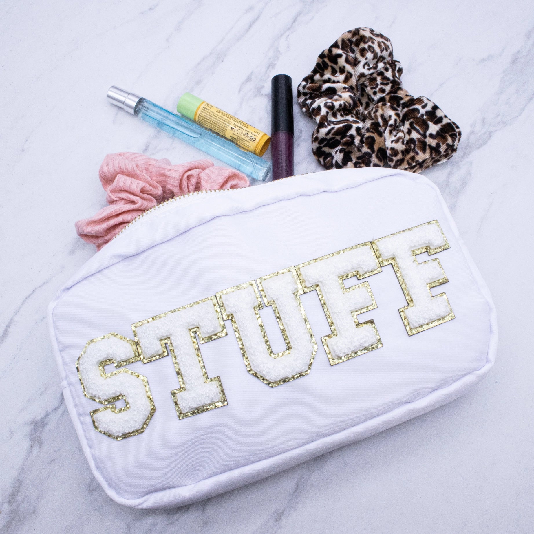 Nylon Chenille “Stuff” Travel Makeup Pouch - Gold